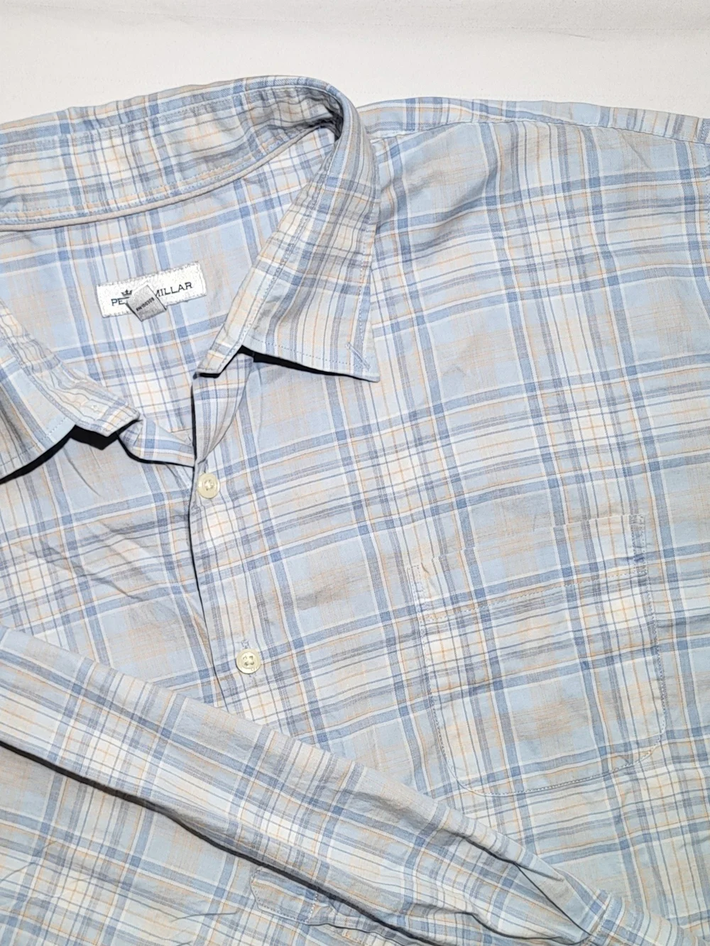 Peter Millar Men's Light Blue Plaid Button-Up Shirt